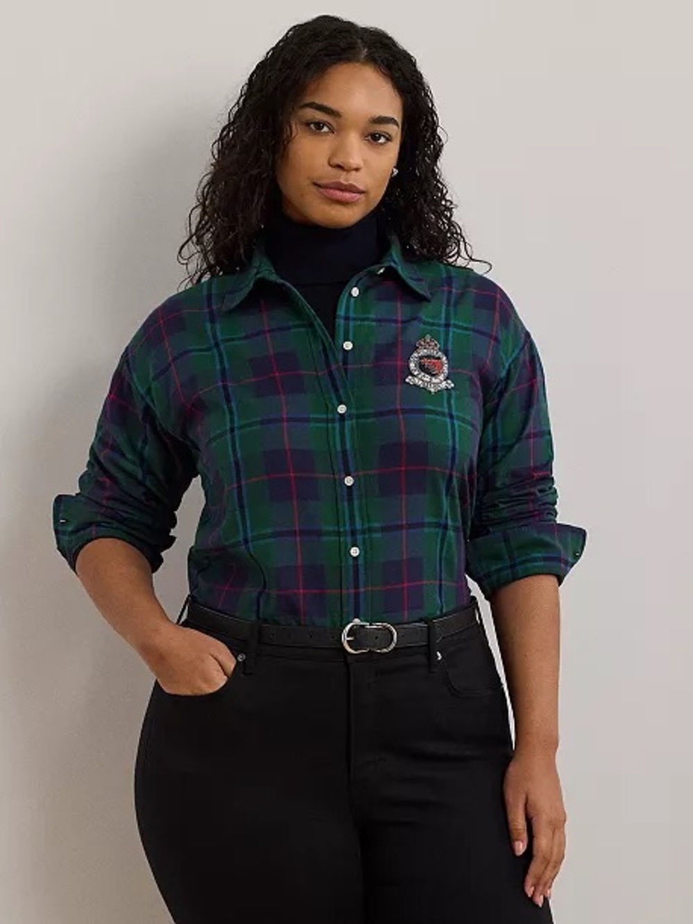 Lauren Ralph Lauren Green & Navy Plaid Button-Up Shirt